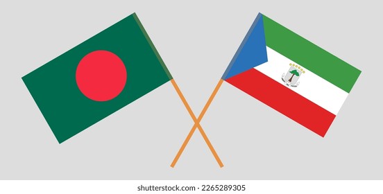 Crossed flags of Bangladesh and Equatorial Guinea. Official colors. Correct proportion. Vector illustration
