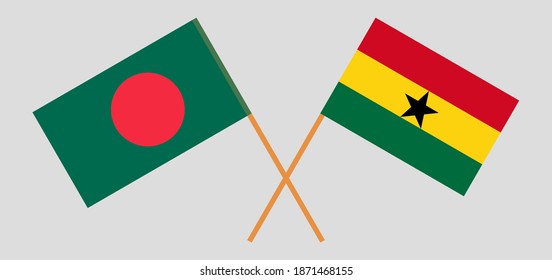 Crossed flags of Bangladesh and Ghana. Official colors. Correct proportion