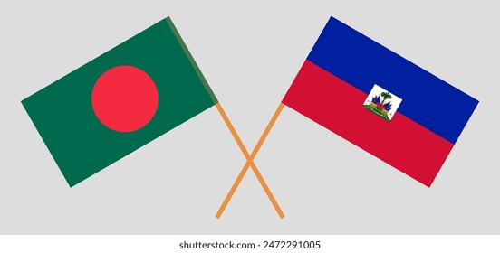 Crossed flags of Bangladesh and Haiti. Official colors. Correct proportion. Vector illustration
