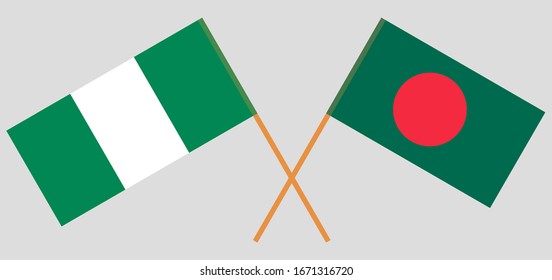 Crossed flags of Bangladesh and Nigeria. Official colors. Correct proportion. Vector illustration
