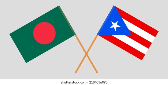 Crossed flags of Bangladesh and Puerto Rico. Official colors. Correct proportion. Vector illustration
