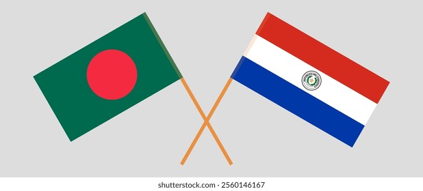 Crossed flags of Bangladesh and Republic of Paraguay. Official colors. Correct proportion. Vector illustration.
