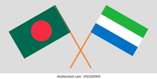 Crossed flags of Bangladesh and Sierra Leone. Official colors. Correct proportion