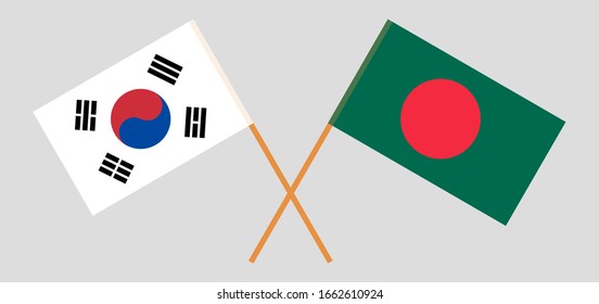Crossed flags of Bangladesh and South Korea. Official colors. Correct proportion. Vector illustration
