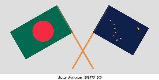 Crossed flags of Bangladesh and the State of Alaska. Official colors. Correct proportion. Vector illustration
