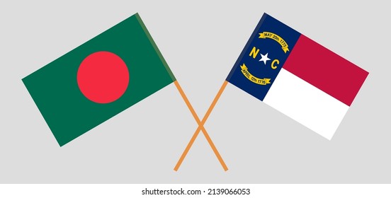 Crossed flags of Bangladesh and The State of North Carolina. Official colors. Correct proportion. Vector illustration
