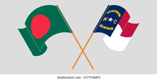 Crossed flags of Bangladesh and The State of North Carolina. Official colors. Correct proportion. Vector illustration
