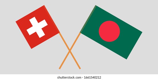 Crossed flags of Bangladesh and Switzerland. Official colors. Correct proportion. Vector illustration
