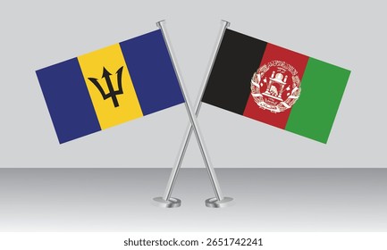 Crossed flags of Barbados and Afghanistan. Official colors. Correct proportion. Banner design