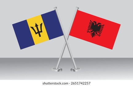 Crossed flags of Barbados and Albania. Official colors. Correct proportion. Banner design