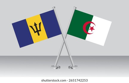 Crossed flags of Barbados and Algeria. Official colors. Correct proportion. Banner design