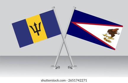 Crossed flags of Barbados and American Samoa. Official colors. Correct proportion. Banner design