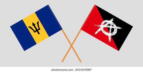 Crossed flags of Barbados and anarchy. Official colors. Correct proportion. Vector illustration
