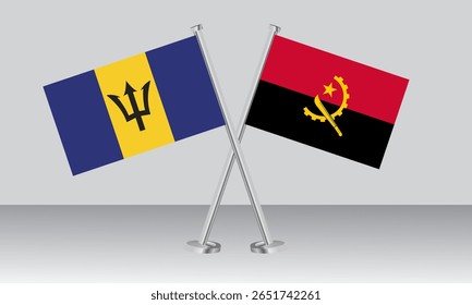 Crossed flags of Barbados and Angola. Official colors. Correct proportion. Banner design