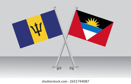 Crossed flags of Barbados and Antigua and Barbuda. Official colors. Correct proportion. Banner design