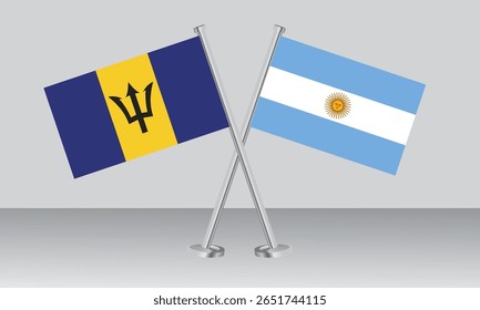 Crossed flags of Barbados and Argentina. Official colors. Correct proportion. Banner design