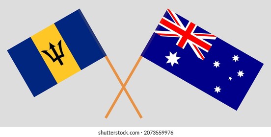 Crossed flags of Barbados and Australia. Official colors. Correct proportion. Vector illustration
