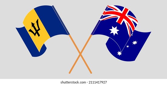 Crossed flags of Barbados and Australia. Official colors. Correct proportion. Vector illustration
