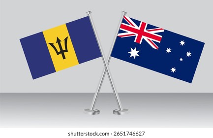 Crossed flags of Barbados and Australia. Official colors. Correct proportion. Banner design
