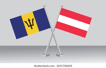 Crossed flags of Barbados and Austria. Official colors. Correct proportion. Banner design