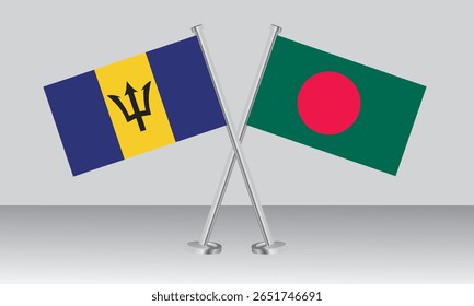 Crossed flags of Barbados and Bangladesh. Official colors. Correct proportion. Banner design