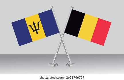 Crossed flags of Barbados and Belgium. Official colors. Correct proportion. Banner design