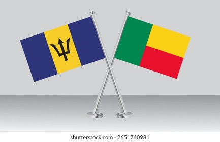 Crossed flags of Barbados and Benin. Official colors. Correct proportion. Banner design