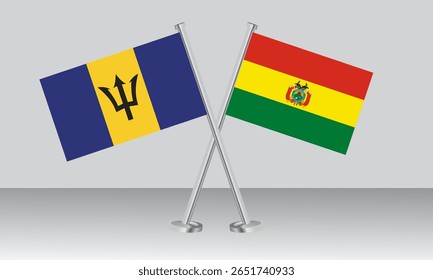 Crossed flags of Barbados and Bolivia. Official colors. Correct proportion. Banner design