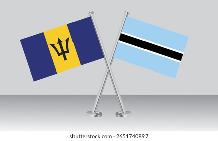 Crossed flags of Barbados and Botswana. Official colors. Correct proportion. Banner design