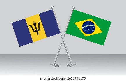 Crossed flags of Barbados and Brazil. Official colors. Correct proportion. Banner design