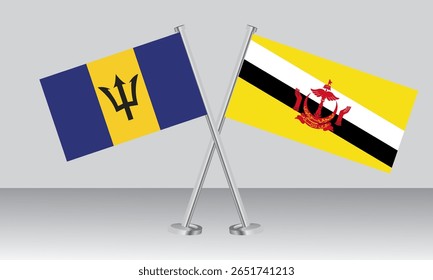 Crossed flags of Barbados and Brunei. Official colors. Correct proportion. Banner design