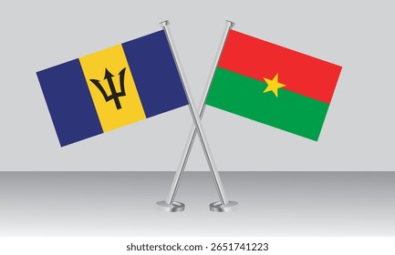 Crossed flags of Barbados and Burkina Faso. Official colors. Correct proportion. Banner design