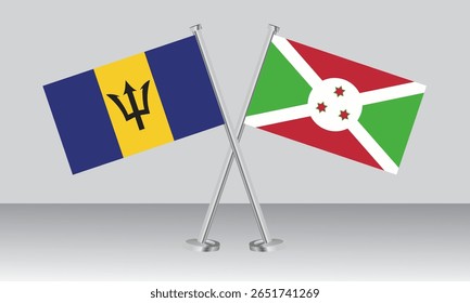 Crossed flags of Barbados and Burundi. Official colors. Correct proportion. Banner design