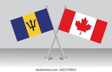 Crossed flags of Barbados and Canada. Official colors. Correct proportion. Banner design