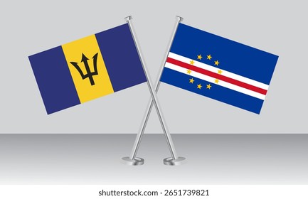 Crossed flags of Barbados and CAPE VERDE. Official colors. Correct proportion. Banner design