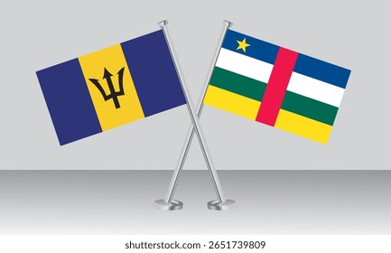 Crossed flags of Barbados and Central African Republic. Official colors. Correct proportion. Banner design