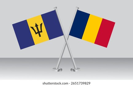 Crossed flags of Barbados and Chad. Official colors. Correct proportion. Banner design
