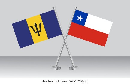 Crossed flags of Barbados and Chile. Official colors. Correct proportion. Banner design