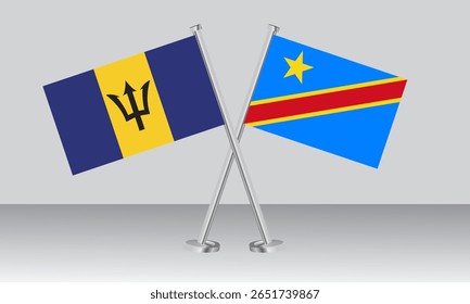 Crossed flags of Barbados and Congo. Official colors. Correct proportion. Banner design