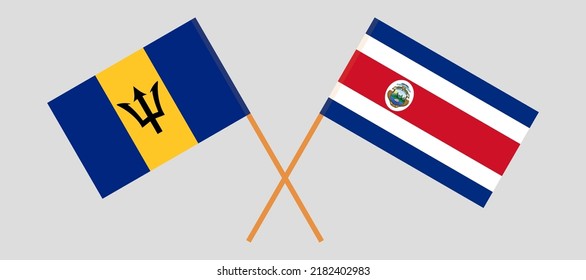 Crossed flags of Barbados and Costa Rica. Official colors. Correct proportion. Vector illustration
