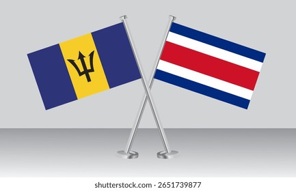 Crossed flags of Barbados and Costa Rica. Official colors. Correct proportion. Banner design