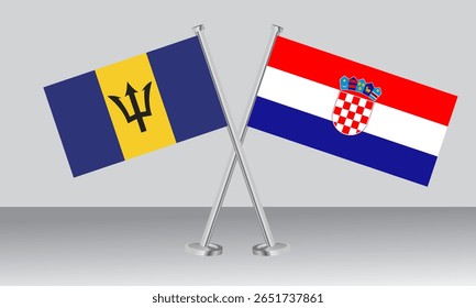 Crossed flags of Barbados and Croatia. Official colors. Correct proportion. Banner design