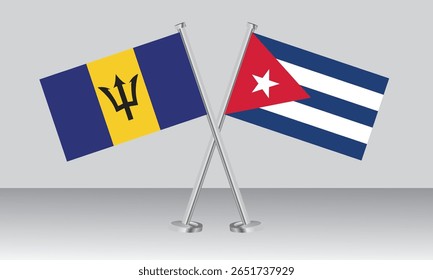Crossed flags of Barbados and Cuba. Official colors. Correct proportion. Banner design