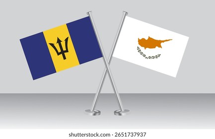 Crossed flags of Barbados and Cyprus. Official colors. Correct proportion. Banner design