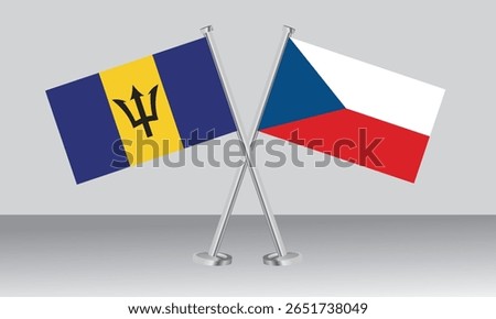 Crossed flags of Barbados and Czech Republic (Czechia). Official colors. Correct proportion. Banner design