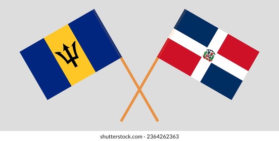 Crossed flags of Barbados and Dominican Republic. Official colors. Correct proportion. Vector illustration
