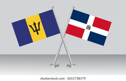 Crossed flags of Barbados and Dominican Republic. Official colors. Correct proportion. Banner design