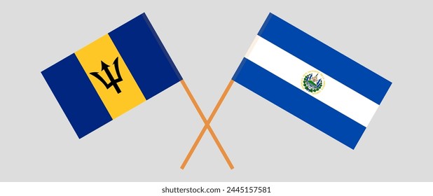 Crossed flags of Barbados and El Salvador. Official colors. Correct proportion. Vector illustration
