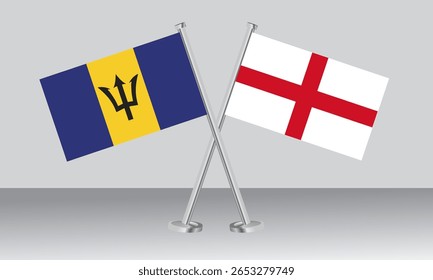 Bandeiras cruzadas de Barbados e Inglaterra. Cores oficiais. Proporção correta. Design de banner
