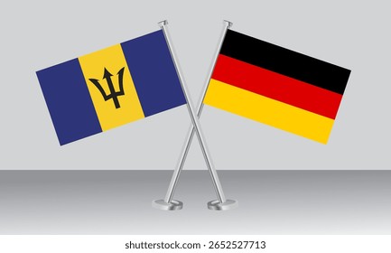 Crossed flags of Barbados and Germany. Official colors. Correct proportion. Banner design